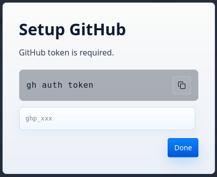 Molten Hub Code GitHub personal access token configuration screen.