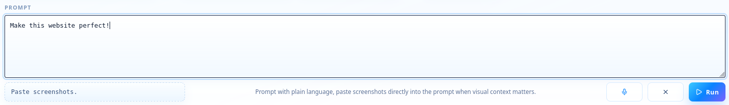Molten Hub Code prompt composer showing dictated text after transcription.